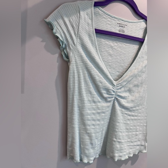 American Eagle Cinch Front Hey Baby Tee Light Blue Size Medium NWOT - Picture 5 of 5